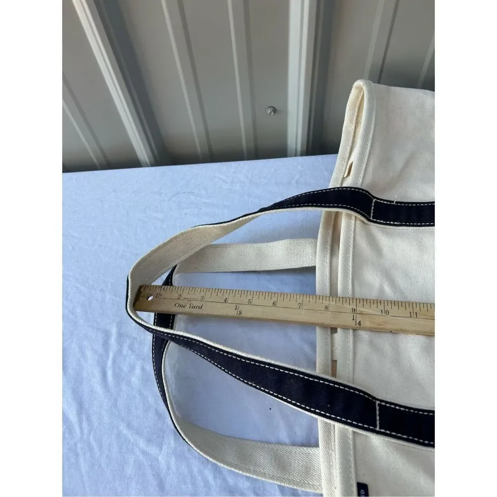 Lands End Boat tote cream canvas black straps 23